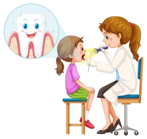 A female dentist examining a patient's teeth